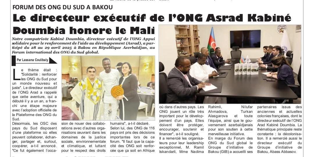 L’ONG ASRAD Mali salue la création de la Plateforme des ONG du Sud lors d’une conférence en Azerbaïdjan